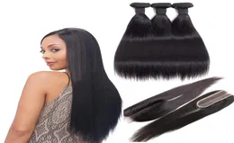 Human Hair Peruvian straight Bundles With 2x6 Lace Closure Middle part Remy human hair extensions unprocessed virgin straight hair3179704