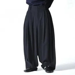 Men's Pants 2023Wide Men Trousers Leg Loose Crotch Women Pleated Japan Harajuku Streetwear Fashion Oversize Casual Dark Black Kimono M