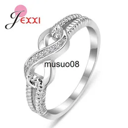 Anéis de banda com design inovador, anéis de dedo redondos em forma de 8 para mulheres, meninas, anéis de promessa, prata esterlina 925, joias de casamento elegantes, J230602