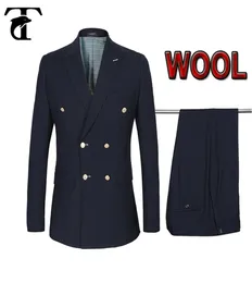 Doublebreasted Men Suits Jacket Suit Terno 50 Wool Gold Buttons Costume Homme BlazersPants Casual Slim Fit Marriage Set 2011052354313