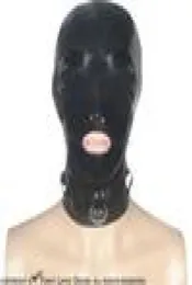 Black Sexy Latex Hood With D Ring Zip At Back Open Mouth Nose Eyes Rubber Mask Plus Size 00394369751