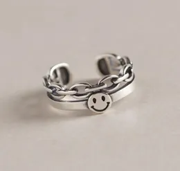 Keep Smilely Face Rings Simple Lucky Vintage Finger Rings For Female Jewelry Color Silver Link Chain Party Gift Punk Ring2863469