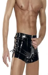 Underpants Men Wet Look PVC Vinyl Boxer Brief Patent Leather Side Lace Up Shorts Muscle Fetish Pants Underwear Outfit9959163