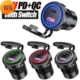 자동차 충전기 48W USB POORT 충전기 자동차 12V 콘센트 노트북 충전기 USB C PD 18W QC3.0 자동차 포트 소켓 방수 RV 자동차 용 전원 스위치