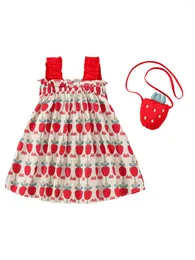 Vestidos para meninas Infantis Bebês Meninas Vestido Estampado Cenoura Sem Mangas Sling Verão Casual Bonito Com Bolsa Tiracolo