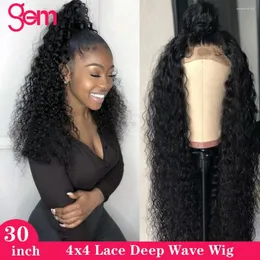Inch Deep Wave Wig Curly Human Hair For Women Pre Plucked Hairline With Baby Remy GEM Brazilian 4x4 Lace Closure