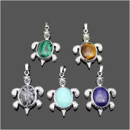 Charms Natural Stone Pendant Gemstone Sea Turtle Tortoise Colar Diy Para Mulheres, Homens, Jóias, Drop Delivery Findings, Componentes Dhtmw