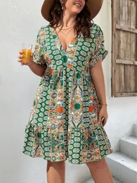 Basic Casual Dresses Plus Size Womens Floral Printed Summer Fashion Short Sleeve Chic v Neck Beach Party Outfits Midi Elegant Clothes 230601