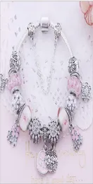 Moda 925 Plata esterlina Flor de cerezo blanco Murano Murano Glass European Charm Beads Dangle Se adapta a Pandora Charm Bracelets 5980081