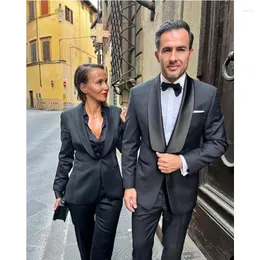 Men's Suits Fashion Black Couple Custom Made Blazer 2 Pieces Tuxedos Terno Masculino Wedding Groom Prom Slim Fit Men Jacket Pant