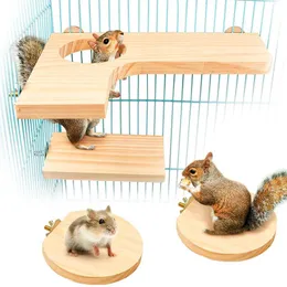 Kafes Doğal Ahşap Hamster Kafes Stand Platformu 4 PCS Set Hamster Kuş Kafesi Aksesuarları Kafes Sıçan Etkinliği Oyun Alanı Chinchilla Cage