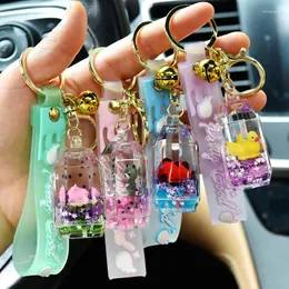 Keychains Creative Liquid Keychain Marine Life Into Oil Luxury Key Ring Chain Pendant Lanyard Gifts For Guests Accessories Wholesale