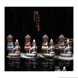 Sachet Bags 5Pcs Incense Add Little Monk Censer Ceramic Yixing Backflow Stick Burner Buddha Purple Clay Y Base Teapet Home Decor Dro Dhvvk