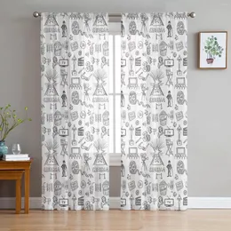 Curtain Cartoon Cinema White Tulle Curtains For Living Room Bedroom Kitchen Decoration Chiffon Sheer Voile Window Custom Drape