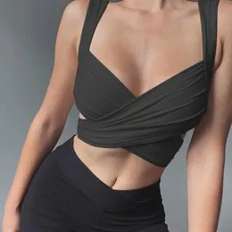 Women's Tanks Sexy Backless Strappy Hollow Out Solid Color Crop Top Women V-Neck Summer Ladies Basic