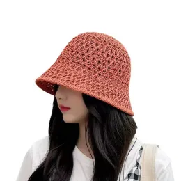 6st Summer Outdoor Knit Sun Protection Hat Hollowed Out Fisherman's Basin Hat
