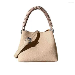 Evening Bags MS Chic Style Women Genuine Leather Bucket Bag Unique Handle Cross Body Shoulder Luxury Lady Mini Tote 2023