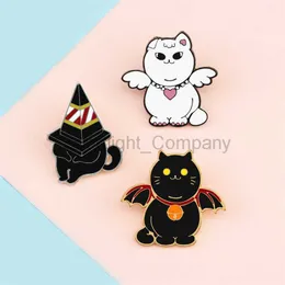 Söta svarta vita djurbroscher Cartoon Devil Angel Cat Emamel Pins Par Shirt Bag Lapel Badge Jewelry Gift For Kids Friends
