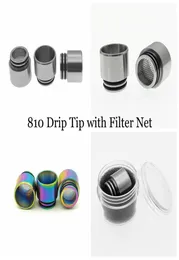 810 Antifried Oil SS Drip Tip with Filter Net Rainbow Color Stainless Steel Wide Bore Mouthpeice for 810 Thread Vape Tank Atomize8061399
