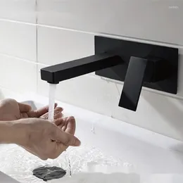 Badrumsvaskkranar 2023 Luxury Matte Black Faucet Basin Tap Wall Mounted fyrkantig mässingsmixer