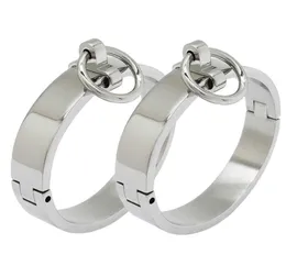 Polished Stainless Steel Lockable Slave Wrist and Ankle Cuffs Bondage Restraints Bracelet with Removable o Ring Q07179467024