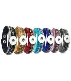 Rock style 7 colors 226 Korean velvet Rhinestone Retro fashion Charm Link Bracelet Snap Button Jewelry For Women Men fit 18mm butt8021211