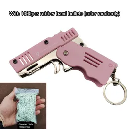 Mini Toy Half Metal Gun Toys with 1000pcs Rubber Band Bullets Fun Folding Pistol Key Charm Pendant Kids Birthday Gifts Toy Boy Girl Game Party Favors 2102