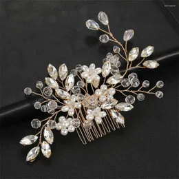 Hair Clips Bride Combs Tiaras Rhinestone Headpiece For Women Pearl Golden Hairpins Girls Wedding Crowns Jewelry