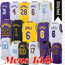 Kid Mens James Bryant Basketball Jersey Austin Reaves Russell Rui Hachimura Max Christie Davis Wenyen Gabriel Lonnie Walker IV Nero Giallo Custom Jersey Junior