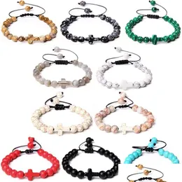 Beaded Fashion Cross Charm Natural Stone Braided Bracelet Turquoises Malachite For Women Men Jewelry Drop Delivery Bracelets Dhvw0