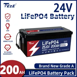 Neuer wiederaufladbarer Lifepo4-Akku mit 24 V und 200 Ah, integriertes BMS, 6000 Zyklen für Solarstromanlage, Wohnmobil-Motor, EU und USA, steuerfrei