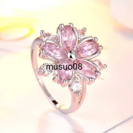 Anéis de banda moda elegante sakura princesa anéis de noivado para noiva joias românticas flor de cerejeira zircão anéis de senhora j230602