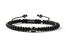 Bijoux noirs entiers nouveauté pierre d'onyx noir plat naturel avec perles en laiton de 8mm Bracelet en macramé pour hommes8178181