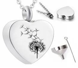 Whole silver heart pendant necklace dandelion pattern ashes urn souvenir mom daughter3458054