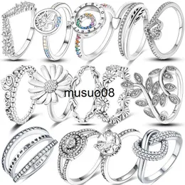 Anelli a fascia 2023 Romantico 925 Sterling Silver Simple Infinity Band Ring Crown Daisy Anello impilabile per le donne Gioielli da sposa Regalo in argento J230602