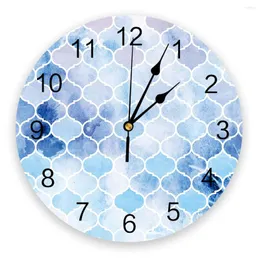 Wanduhren, marokkanische blaue geometrische Druckuhr, Kunst, geräuschlos, nicht tickend, runde Uhr für Heimdekoration, Geschenk