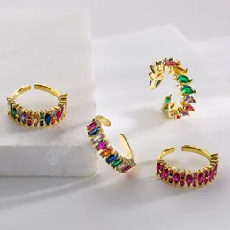 Alianças de casamento de arco-íris coloridas ajustáveis de alta qualidade banhadas a ouro 18K anel de dedo aberto para mulheres noiva banda acessórios de joias