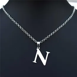 Pendant Necklaces Stainless Steel Necklace N Letter Pendant with Stainless Steel O-chain Alphabet Jewelry For Girls Boys J230601