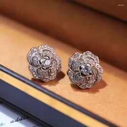 Conjuntos de brincos de colar de flor rosa correntes para mulheres joias finas festa de casamento prata esterlina 925 com zircônia cúbica