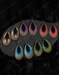 Vintage Embroidery Big Water Drop Green Earrings Ethnic Boho Handmade Dangle Earring For Women Brincos7686565