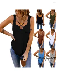 Women's Tanks Summer Women's Tank Top Underwear Ribbed Knitted Solid Black Sexy Hollow Out T-shirt Gothic Y2k