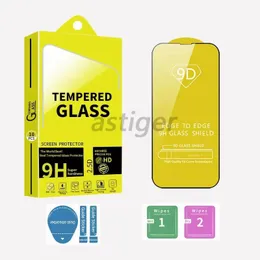 Partihandel 9d Full täckning Hemdrat Glas Telefon Skärmskydd för iPhone 15 14 13 12 11 Pro Max Xs X XR 7 8 Plus Samsung A12 A22 A32 A42 A52 A72 A92 5G 4G med papperspaket