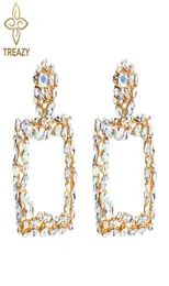 Luxury Square Statement Earrings For Women Rhinestone Big Crystal Geometric Drop Earings Fashion Modren Jewelry Dangle Chandelie9662835
