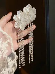 Pendientes colgantes de borla de flor de araña para mujer, temperamento de perla de cristal largo coreano para mujer, joyería de tendencia 2021 Gift5573841