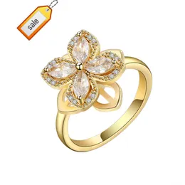 Hot Sell 925 Sterling Silver Anti-Anxiety Release Ring Sun Flower Daisy Spining Justerbar ring för kvinnliga smycken