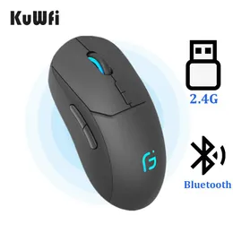 Mice KuWFi Wireless Bluetooth Mouse Dual Mode Gaming Mouse Rechargeable 2.4G+Bluetooth Optical Game Mice For Computer/Laptop 2400DPI