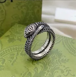 colar de pulseira de joias de designer de alta qualidade nostálgico RING 925 Sterling spirit como antigo anel de casal de cobras