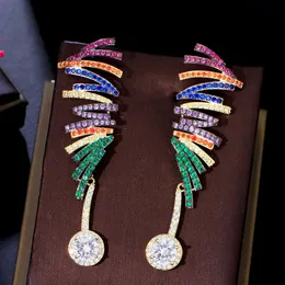 Dangle Chandelier CWWZircons Multiple Colorful Micro Pave Cubic Zirconia Stones Geometric Luxury Long Dangle Engagement Earrings for Women CZ466 230602