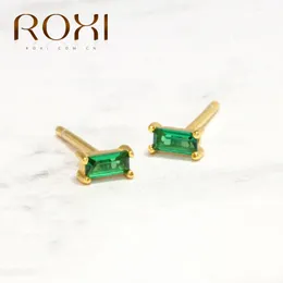 Roxi Luxury Square Emerald Green Stone Stud earrings for women light pilcing Earings kolczyki軟骨925スターリングシルバー