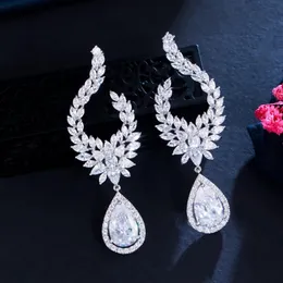 Dangle Chandelier CWWZircons Luxury Shiny Water Drop Dangle Cubic Zirconia Long Earring for Women High Quality Fashion Party Wedding Jewelry CZ964 230602